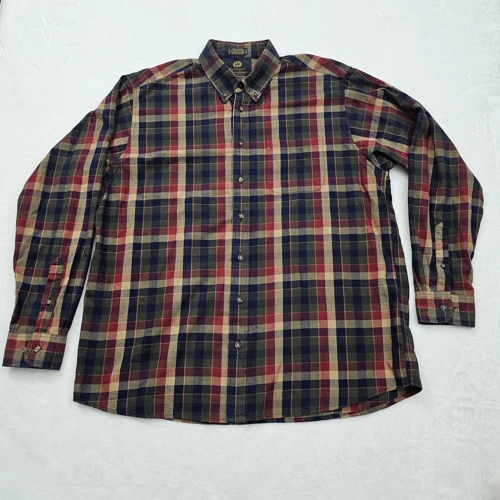 Viyella‎ Mens 17.5 XL Button Down Shirt Wool Cotton Oxford Flannel Plaid Preppy